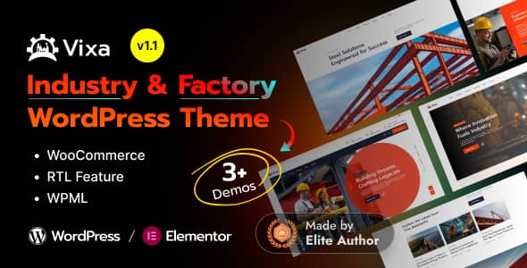 Vixa factory WordPress theme with Elementor integration