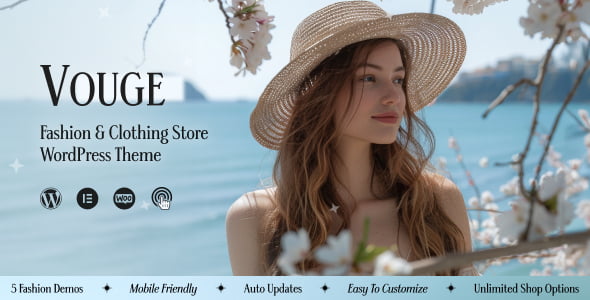 Vouge fashion WordPress theme showcasing a modern clothing store layout