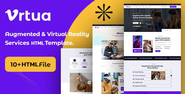 Vrtua AR VR services HTML5 template showcasing immersive augmented and virtual reality website design