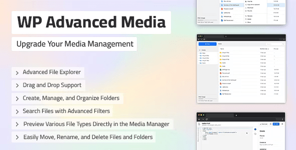 WP Advanced Media WordPress file management plugin interface