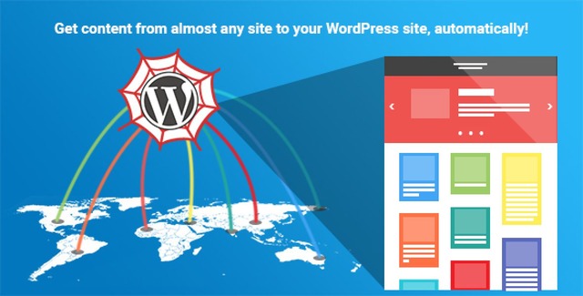 WP Content Crawler plugin dashboard showing visual selector settings for WordPress content scraping