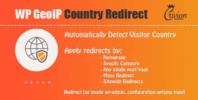 WP GeoIP Country Redirect plugin dashboard showing country-based redirect rules in WordPress admin