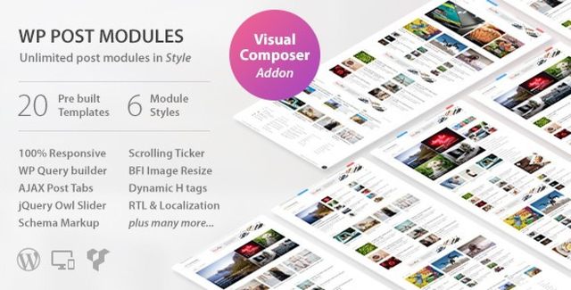 WP Post Modules WPBakery addon showcasing magazine and newspaper layout templates