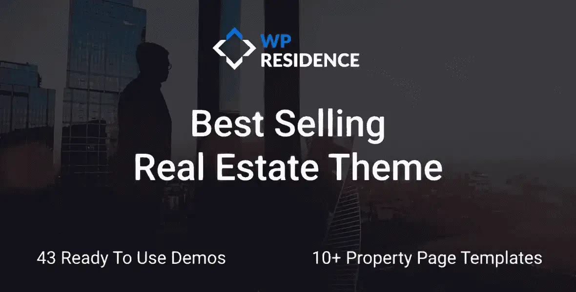 WP Residence WordPress theme showcasing a modern real estate website with property listings and map integration