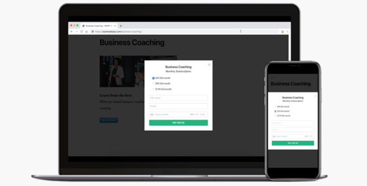 WP Simple Pay Pro WordPress Stripe payments plugin dashboard showing drag-and-drop form builder with payment form preview