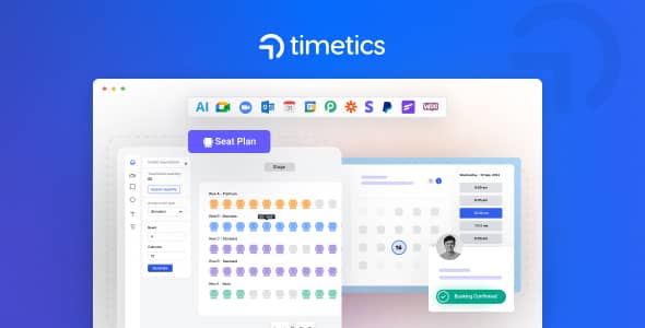 WP Timetics WordPress appointment booking plugin interface showing booking calendar and visual seat plan