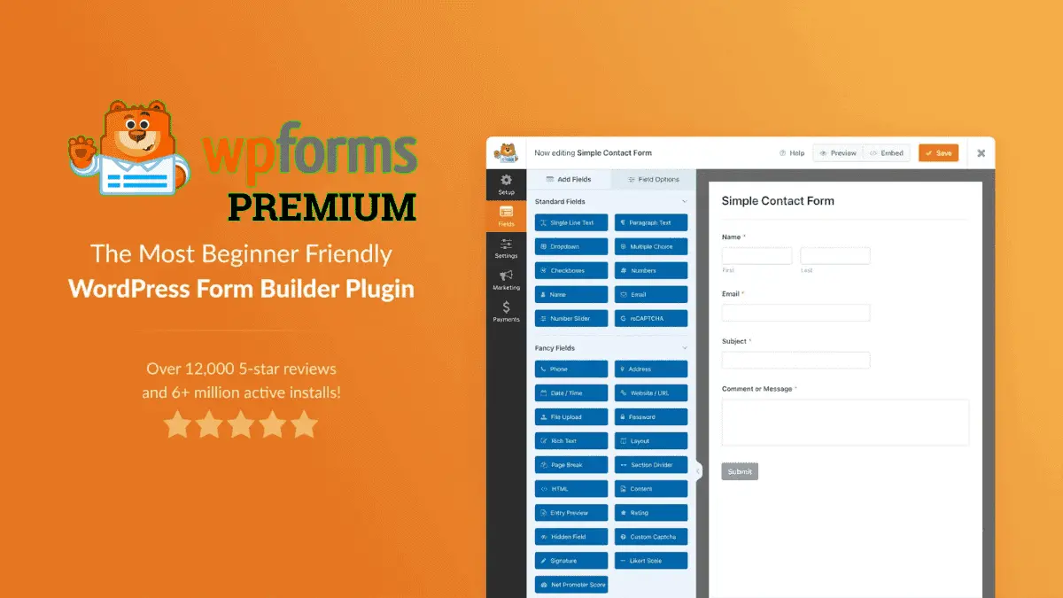 WPForms ELITE drag and drop WordPress form builder plugin