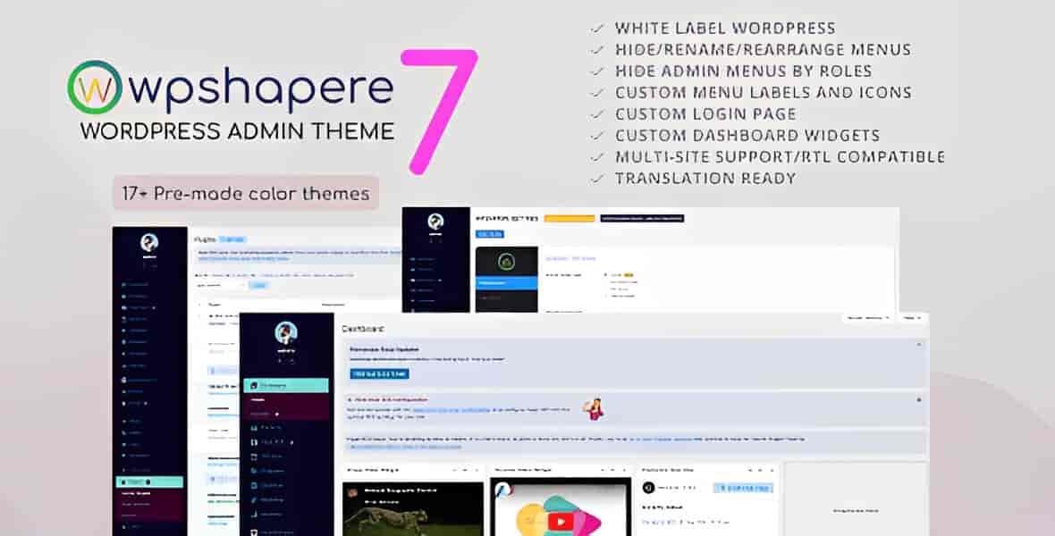 WPShapere WordPress admin theme plugin interface showing white-label customization options