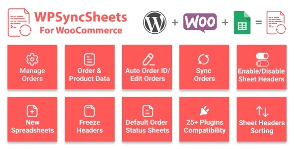 WPSyncSheets plugin interface showing WooCommerce orders synced to Google Sheets with order status tracking