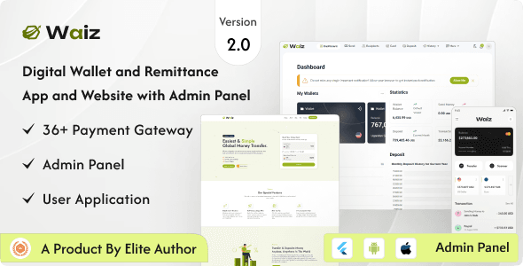 Waiz digital wallet and remittance PHP script admin panel dashboard with multi-currency wallet and money transfer platform interface