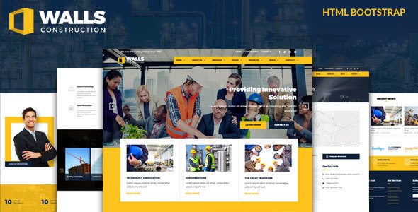 Walls responsive construction HTML template for builder and contractor websites