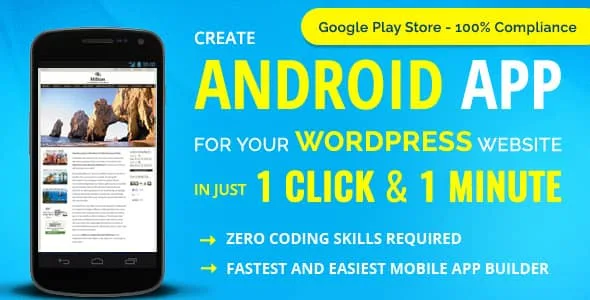 Wapppress WordPress to Android app plugin interface showing mobile app conversion