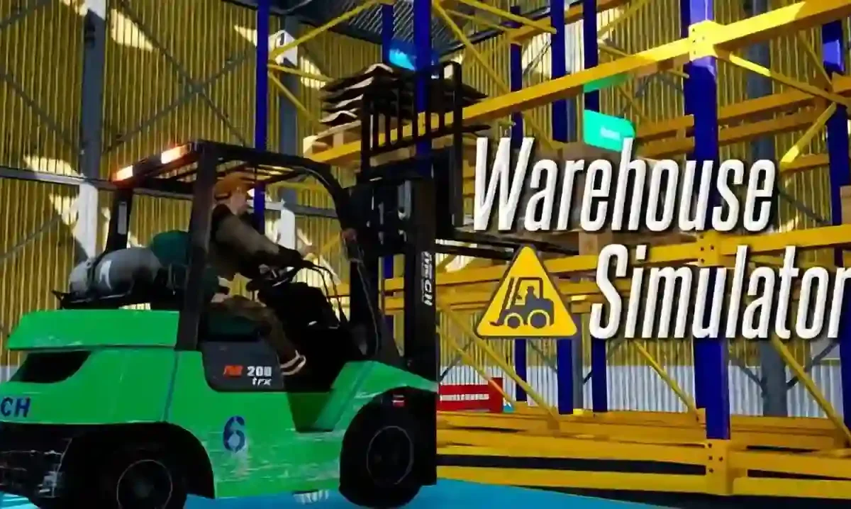 Warehouse Simulator PC game screenshot showing forklift operation and warehouse management gameplay