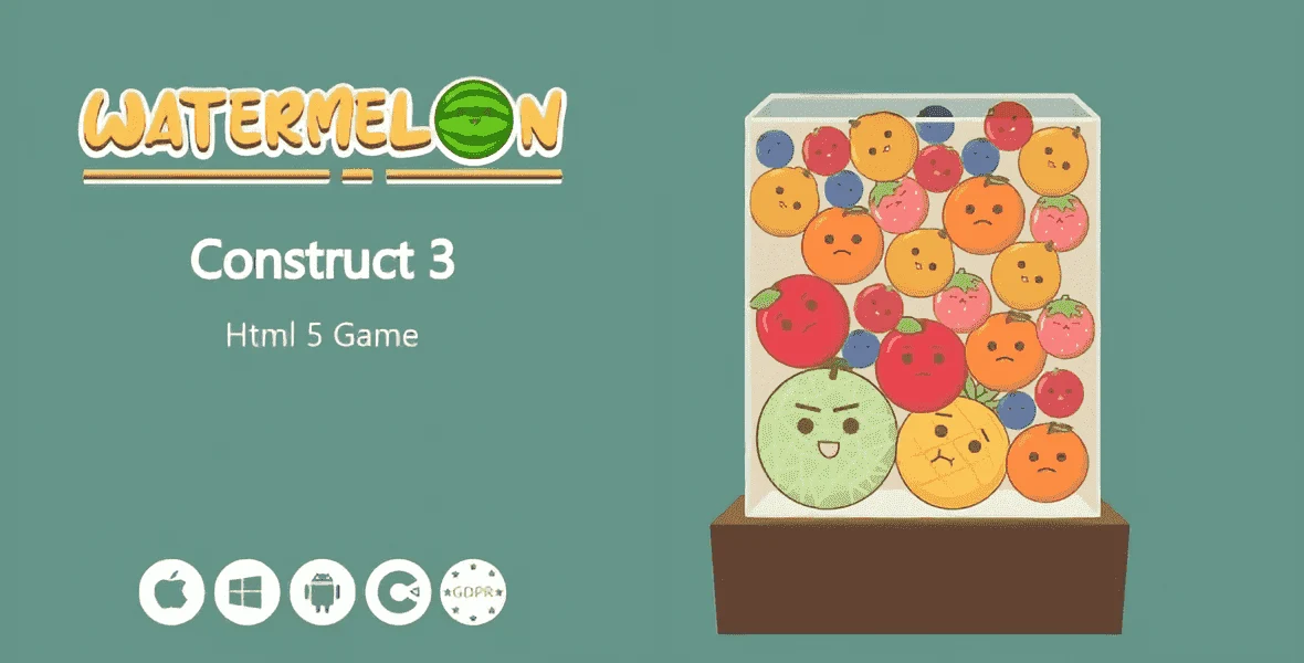 Watermelon fruit merge HTML5 game Construct 3 gameplay screenshot