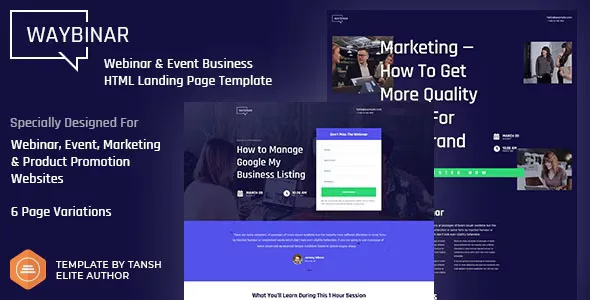 Waybinar webinar and event HTML landing page template with modern responsive design