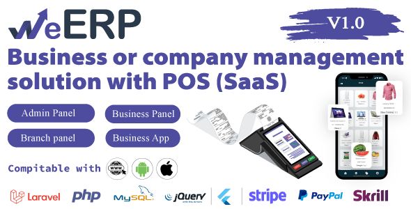WeERP business management software with POS dashboard interface