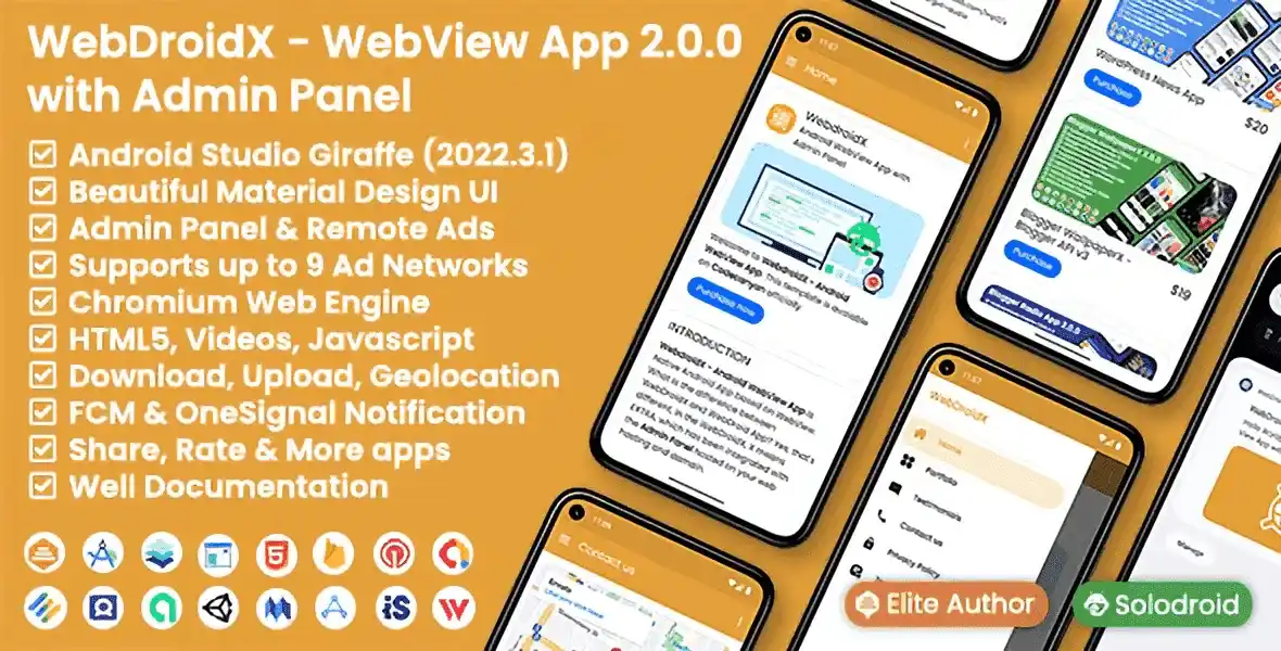 WebDroidX Android WebView app with PHP admin panel dashboard