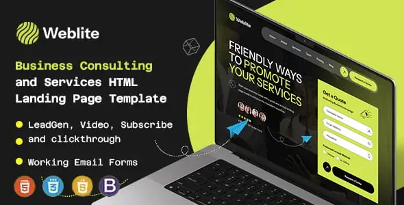 Weblite HTML landing page template for creative business consulting with responsive design