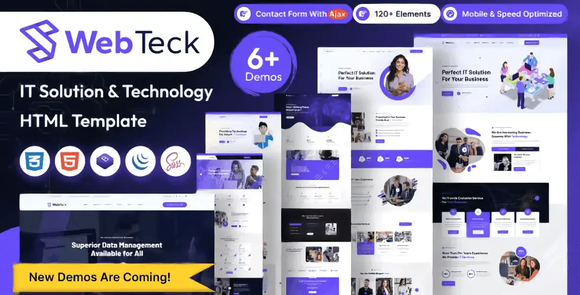 Webteck IT solution and technology HTML template preview showing modern responsive layout