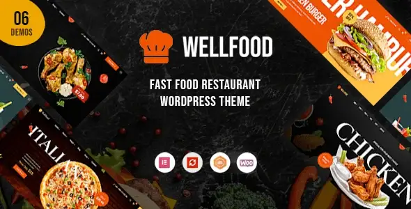 Wellfood fast food restaurant WordPress theme showcasing a responsive website design for cafes and pizzerias
