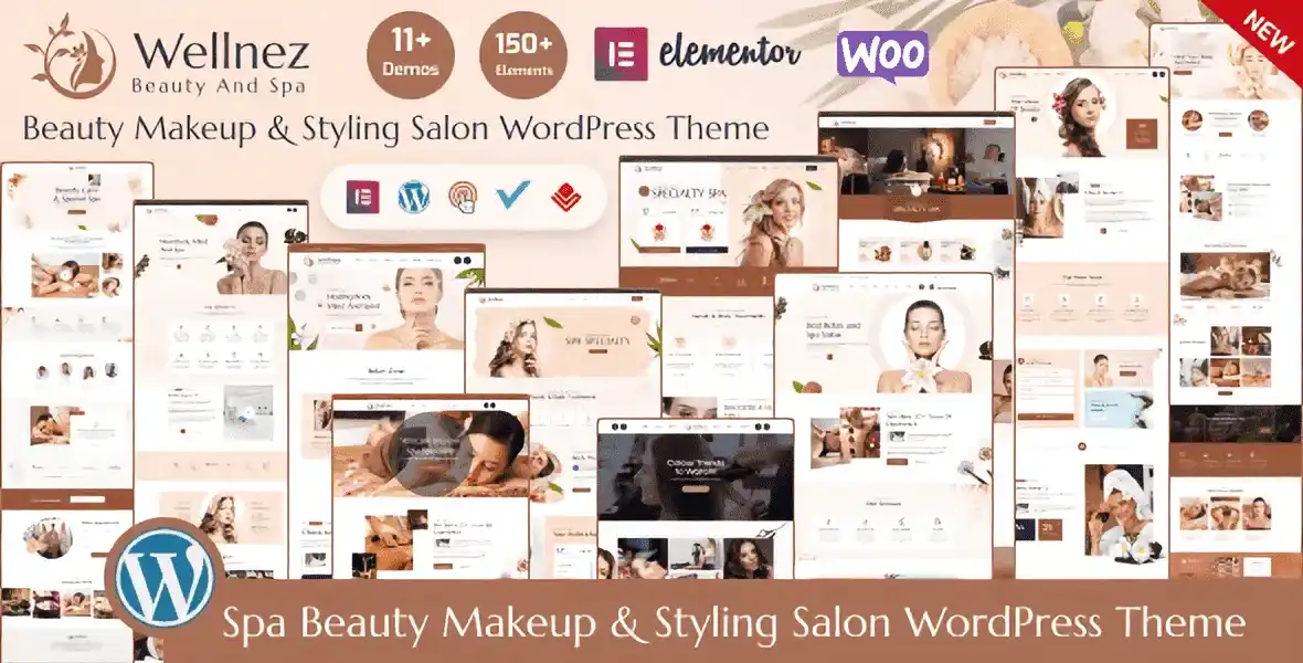 Wellnez beauty spa and wellness salon WordPress theme with Elementor builder and scheduling form