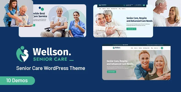 Wellson senior care WordPress theme showcasing professional medical website design with Elementor