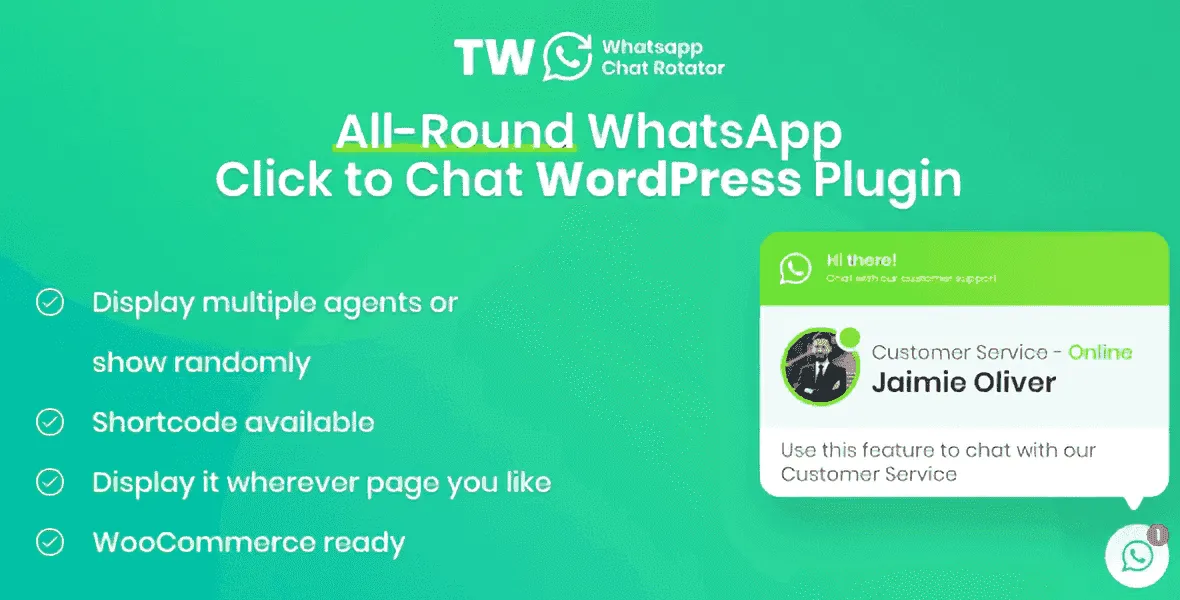 WhatsApp Chat Rotator Plugin interface for WordPress and WooCommerce showing agent rotation settings