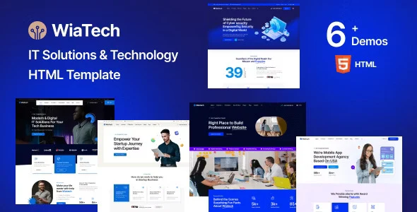 WiaTech IT services HTML template homepage design for cybersecurity and web development companies