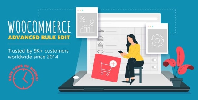 WooCommerce Advanced Bulk Edit plugin spreadsheet interface showing product table with inline editing, filters, and visual change markers