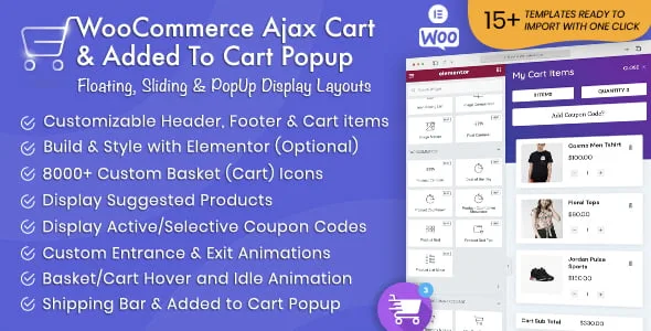 WooCommerce Ajax Cart Plugin showing floating, sliding, and popup cart display modes