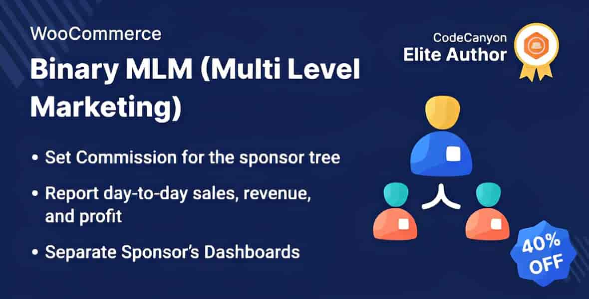 WooCommerce Binary MLM Plugin interface showing multi-level marketing network structure and commission tracking