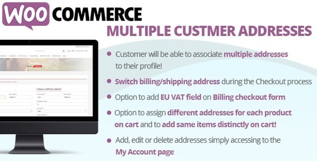 WooCommerce multiple customer addresses plugin interface showing address management dashboard