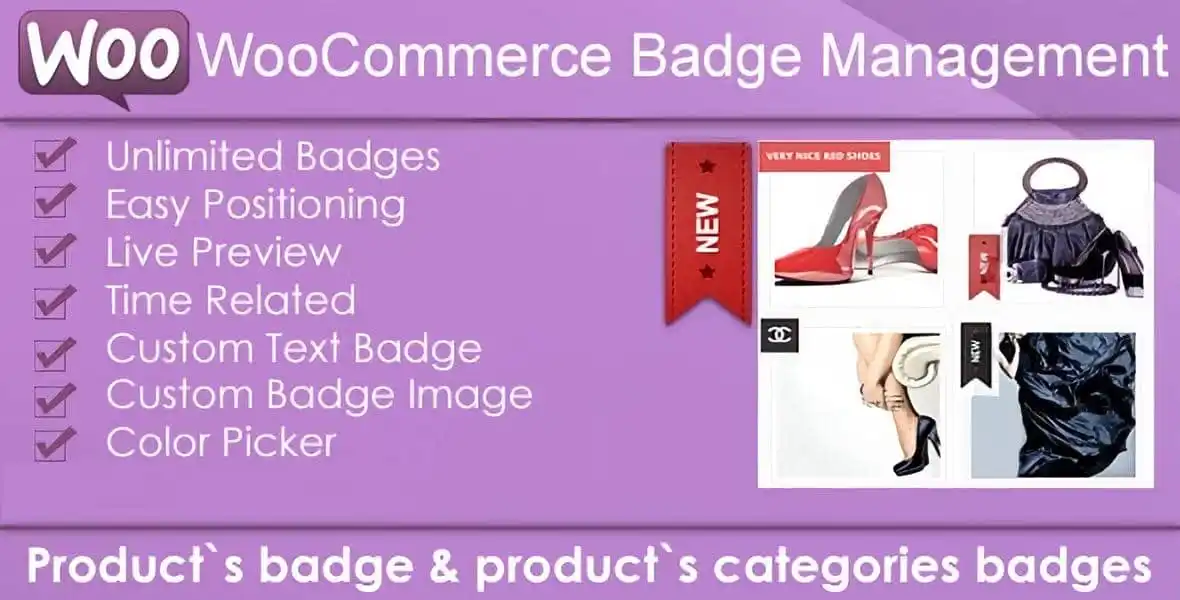 WooCommerce Products Badge Management plugin interface showing product badge customization options