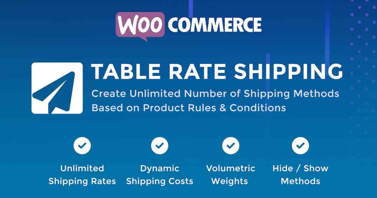 WooCommerce Table Rate Shipping plugin interface showing shipping rules and conditions setup