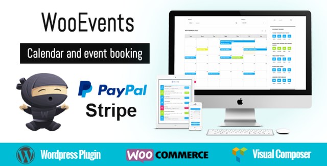 WooEvents WordPress event booking plugin calendar interface showing event schedule and booking options