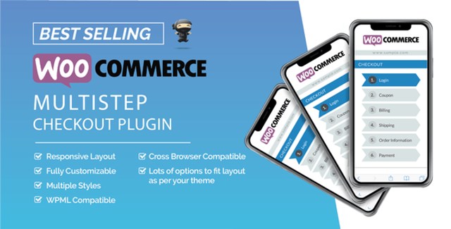 WooCommerce Multistep Checkout Wizard plugin showing a clean step-by-step checkout with progress bar