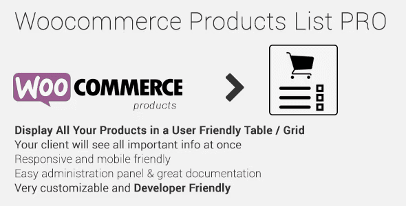 WooCommerce Products List Pro plugin displaying a customizable product list with filtering and bulk add-to-cart options