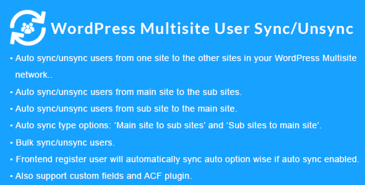 WordPress Multisite User Sync Plugin synchronization settings