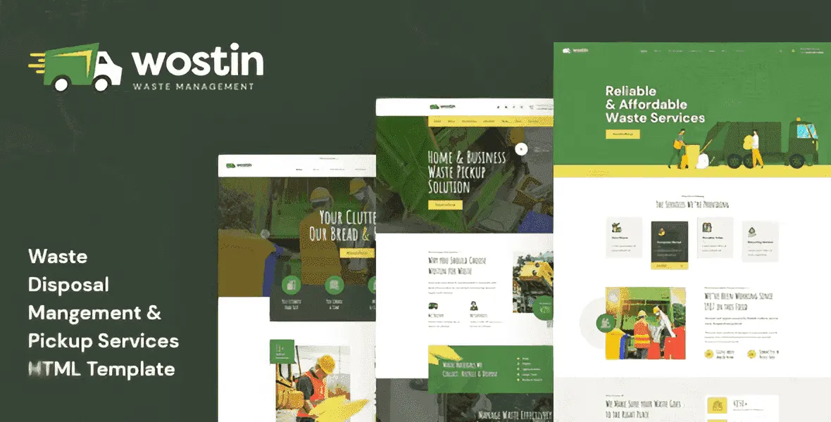 Wostin waste pickup services HTML template homepage preview
