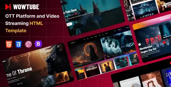 WowTube OTT platform and video streaming HTML template homepage preview