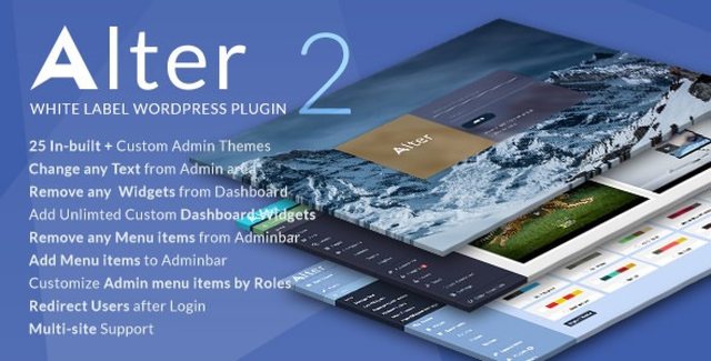 WpAlter WordPress plugin dashboard showing custom branded admin interface with colored sidebar, custom logo, and reorganized menu items