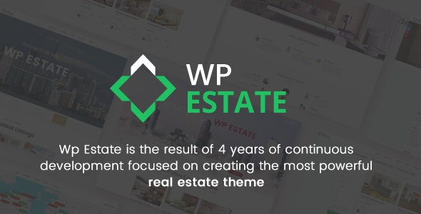 WP Estate real estate WordPress theme dashboard showing property listing website builder with Elementor integration