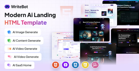 WriteBot – AI content generator HTML5 template with responsive design