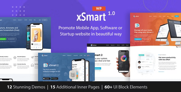 XSmart app landing page WordPress theme demo preview