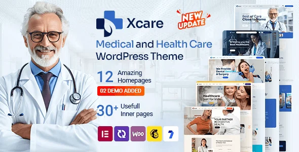 Xcare medical and healthcare WordPress theme homepage preview