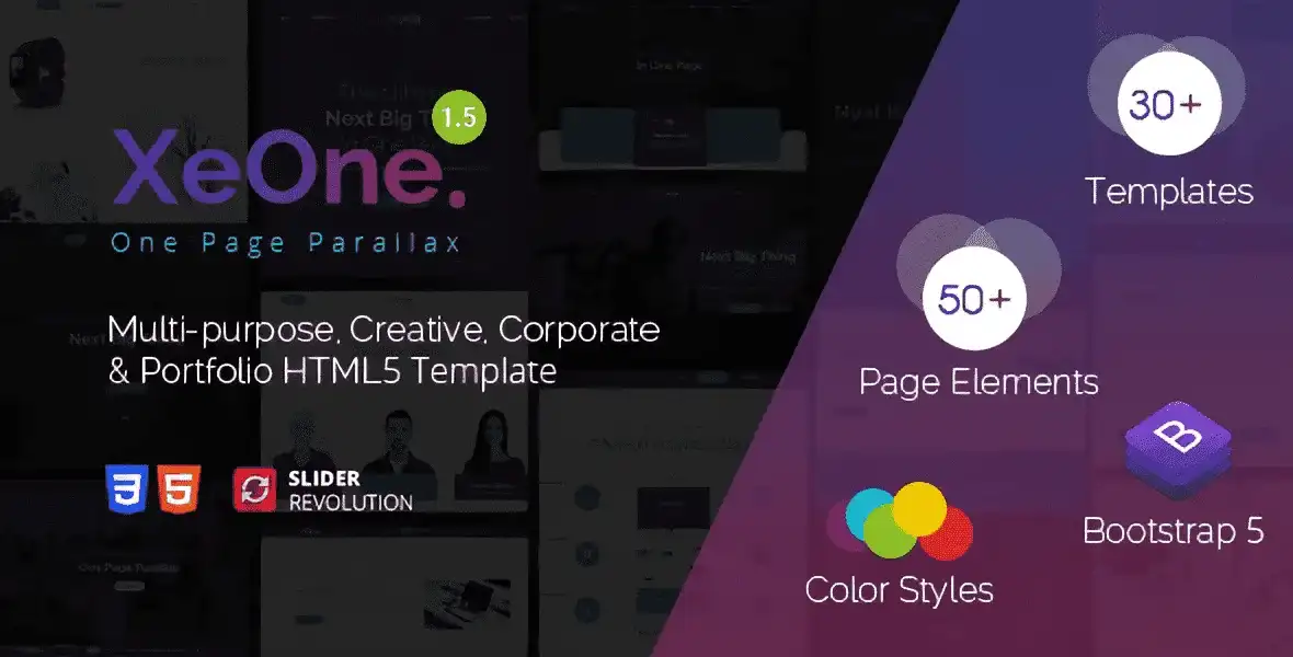 XeOne one page parallax HTML template preview