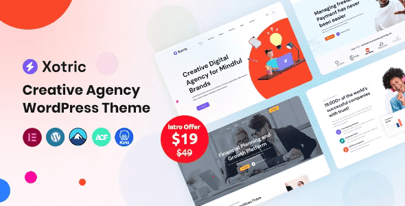 Xotric creative agency WordPress theme featuring modern responsive layouts and Elementor customization for professional business websites