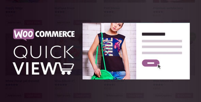 WooCommerce quick view plugin showing a product preview modal with image slider and add to cart button