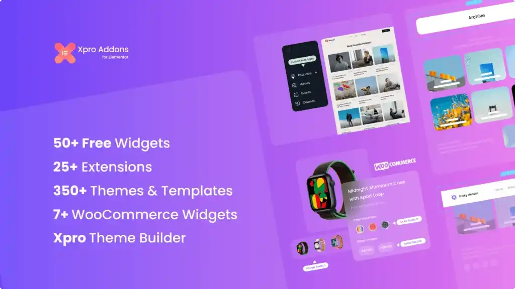 Xpro Elementor Addons Pro dashboard showing 140+ widgets and template library for WordPress