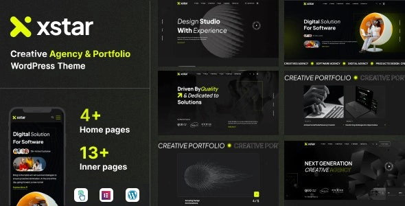 Xstar creative agency and portfolio WordPress theme homepage design preview